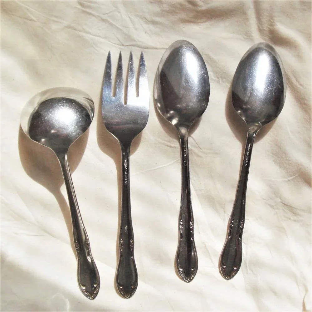 Vintage ONEIDA Floral Stainless Steel Serving Utensils (4)